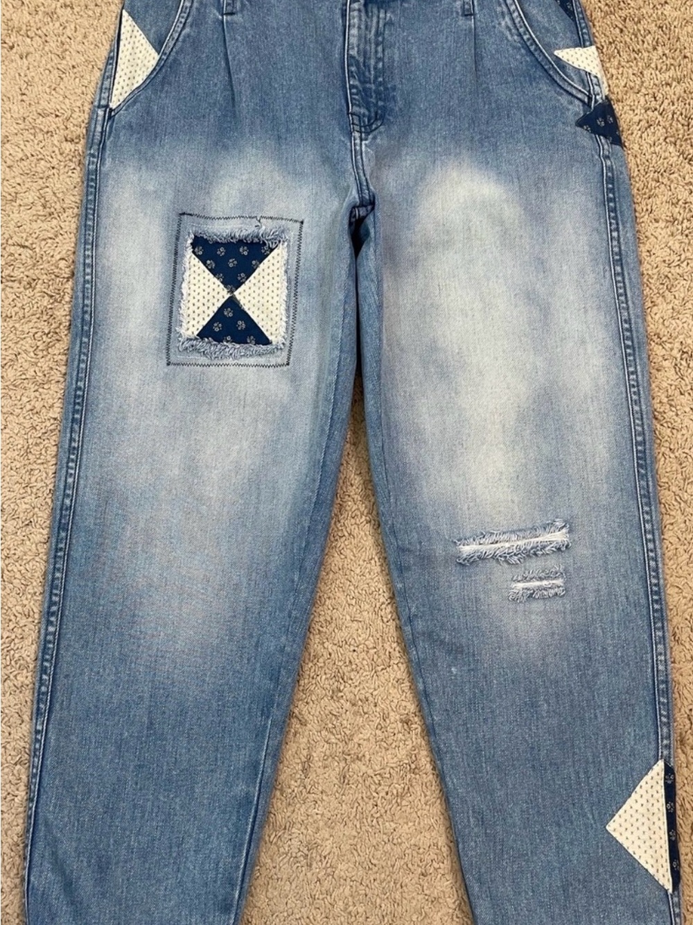 We The Free Light Blue Patchwork Cropped Jeans